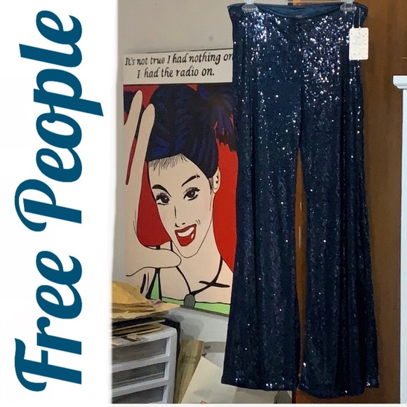 Free People Pants - FREE PEOPLE Navy/Jewel✨SEQUINED✨Pants TO DIE FOR!!